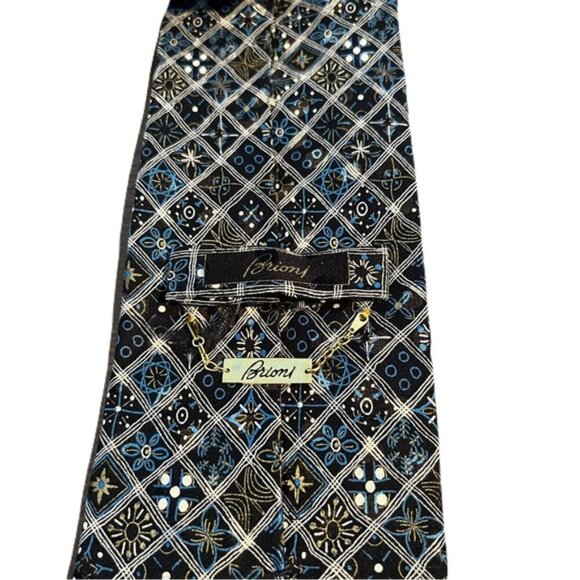 Brioni 62 x 3.75 Multi Color Geometric Design Mens Neck Tie - Picture 3 of 3